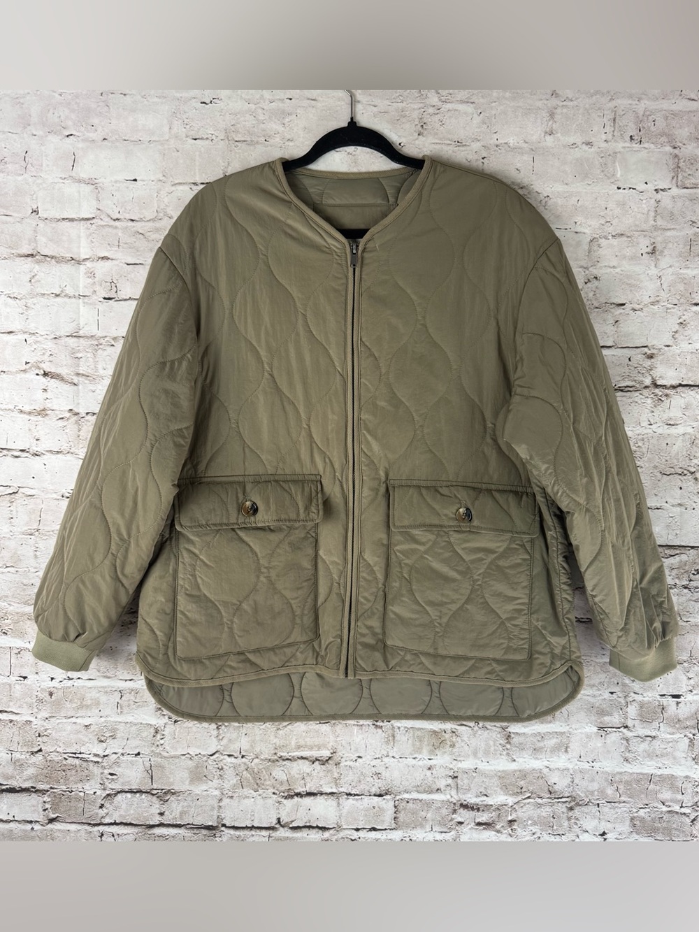 JOIE Women's Large Olive Green Quilted Bomber Jacket Pockets Nylon Lg L - Picture 2 of 6